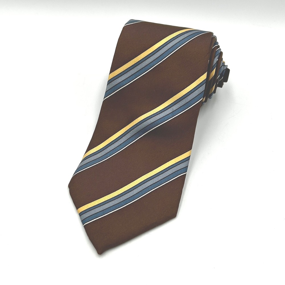 Christian Dior Tie Brown Mens 3 " Inches Wide Striped Silk Formal Business EUC